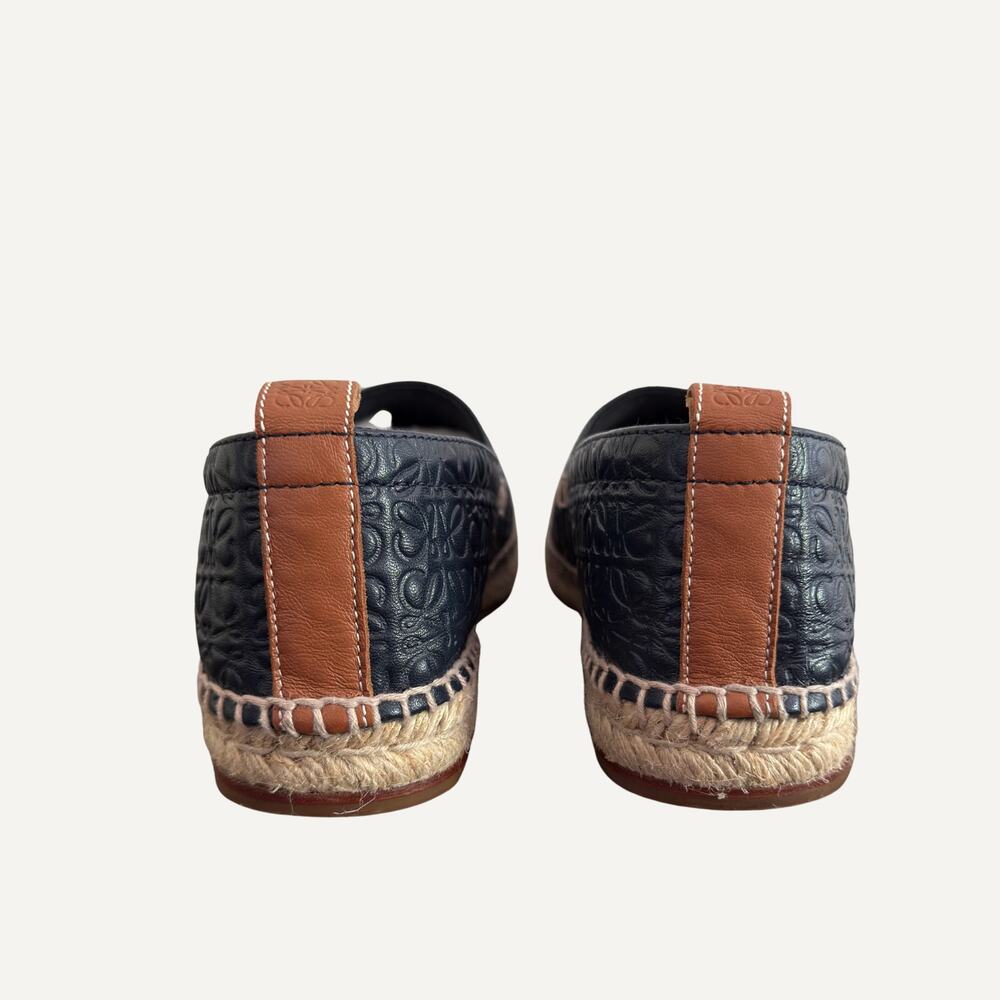 Loewe Black Embossed Leather Espadrille Loafers - Picture 5 of 8
